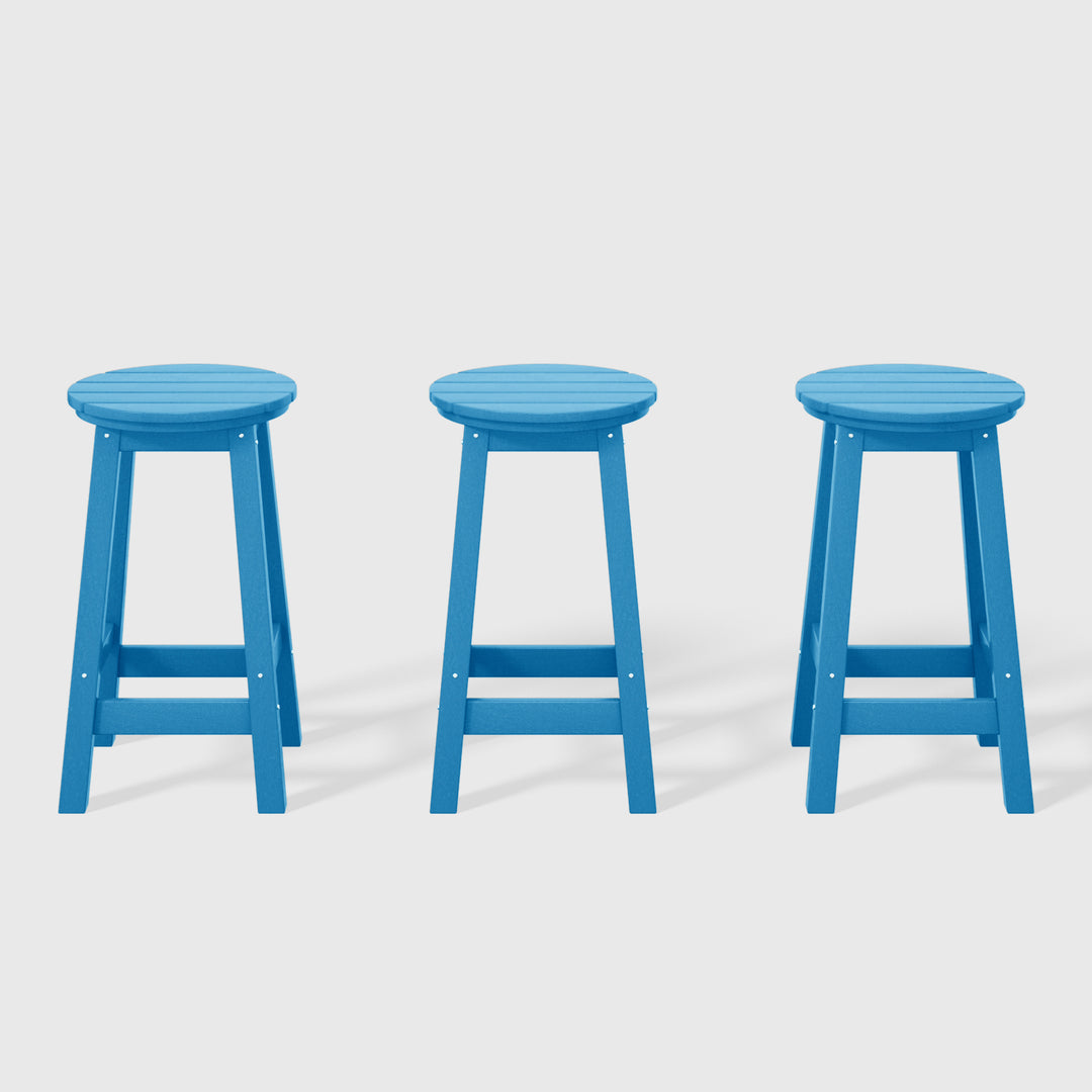 Malibu 24" HDPE Outdoor Patio Round Counter Height Bar Stool (Set of 3)