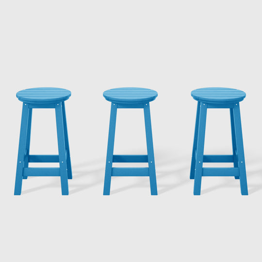 Malibu 24" HDPE Outdoor Patio Round Counter Height Bar Stool (Set of 3)