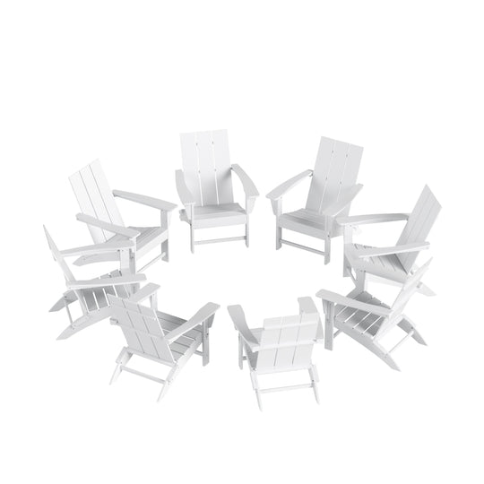 Ashore 8-Piece Modern Poly Folding Adirondack Chair Set