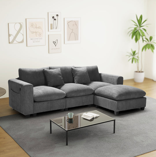 Hearthside 99" Modular Corduroy L-Shaped Sectional Sofa and Chaise With USB/Type-C Ports and Side Pockets