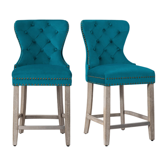 Wordford 24" Tufted Velvet Counter Stool (Set of 2), Antique Gray