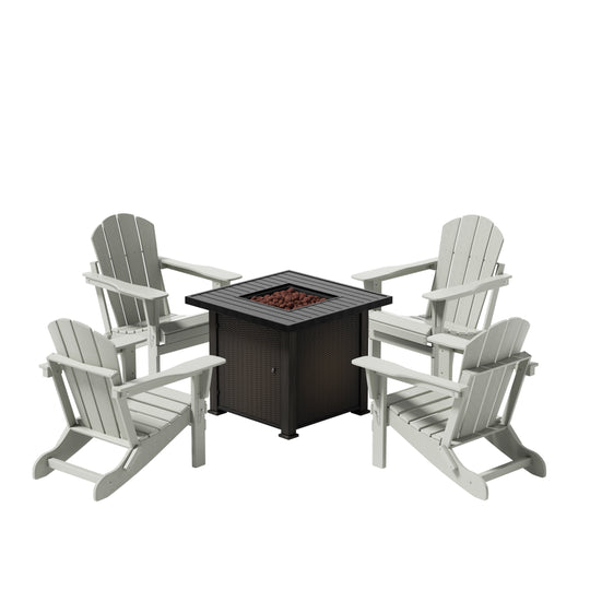 Malibu Modern Folding Poly Adirondack Chair With Square Fire Pit Table