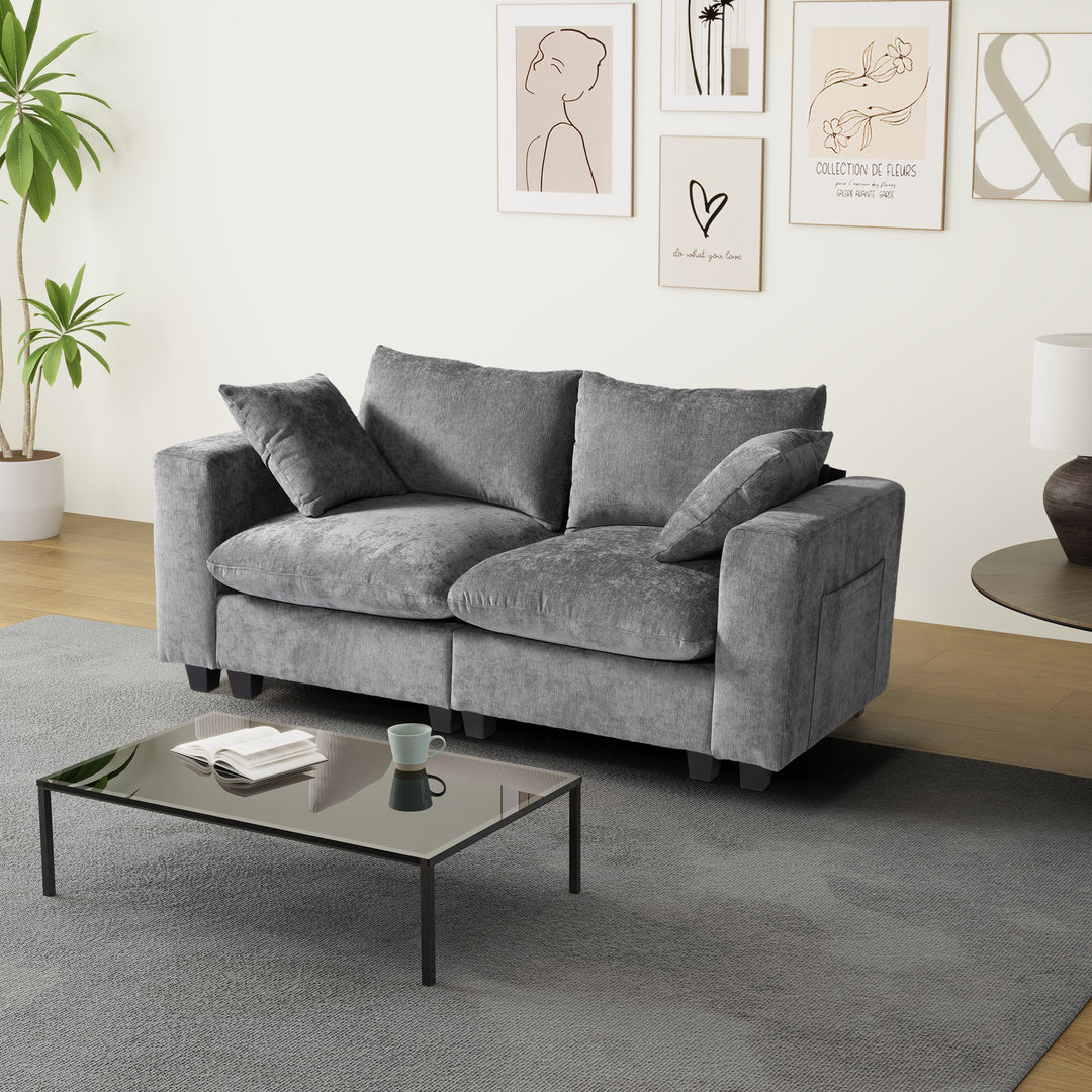 Augusta 70" Modular Chenille Loveseat Sofa With USB/Type-C Ports and Side Pockets