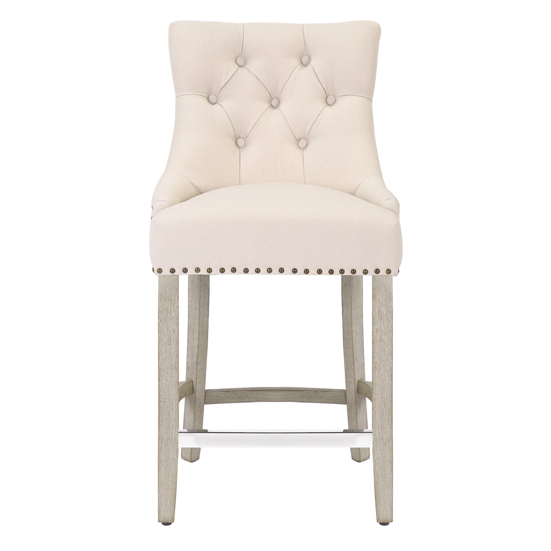 Hayes 24" Upholstered Tufted Wood Counter Stool, Antique Gray