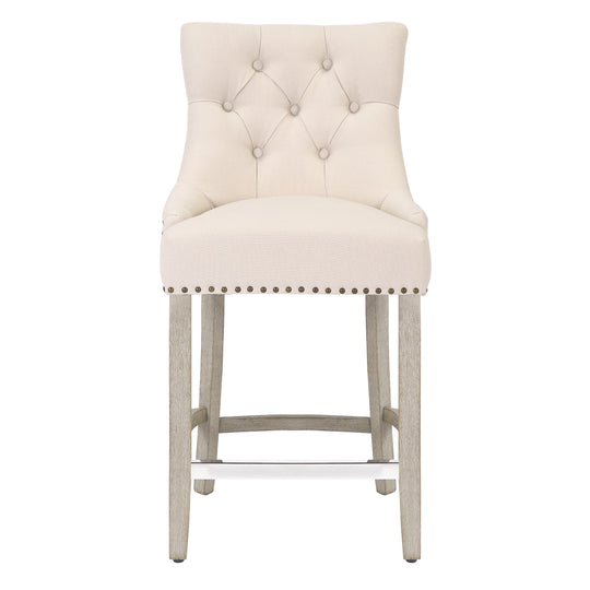 Hayes 24" Upholstered Tufted Wood Counter Stool, Antique Gray