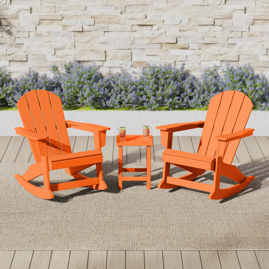 Malibu 3-Piece set Outdoor / Patio Poly Adirondack rocking chairs with a side table ( 2 seater )