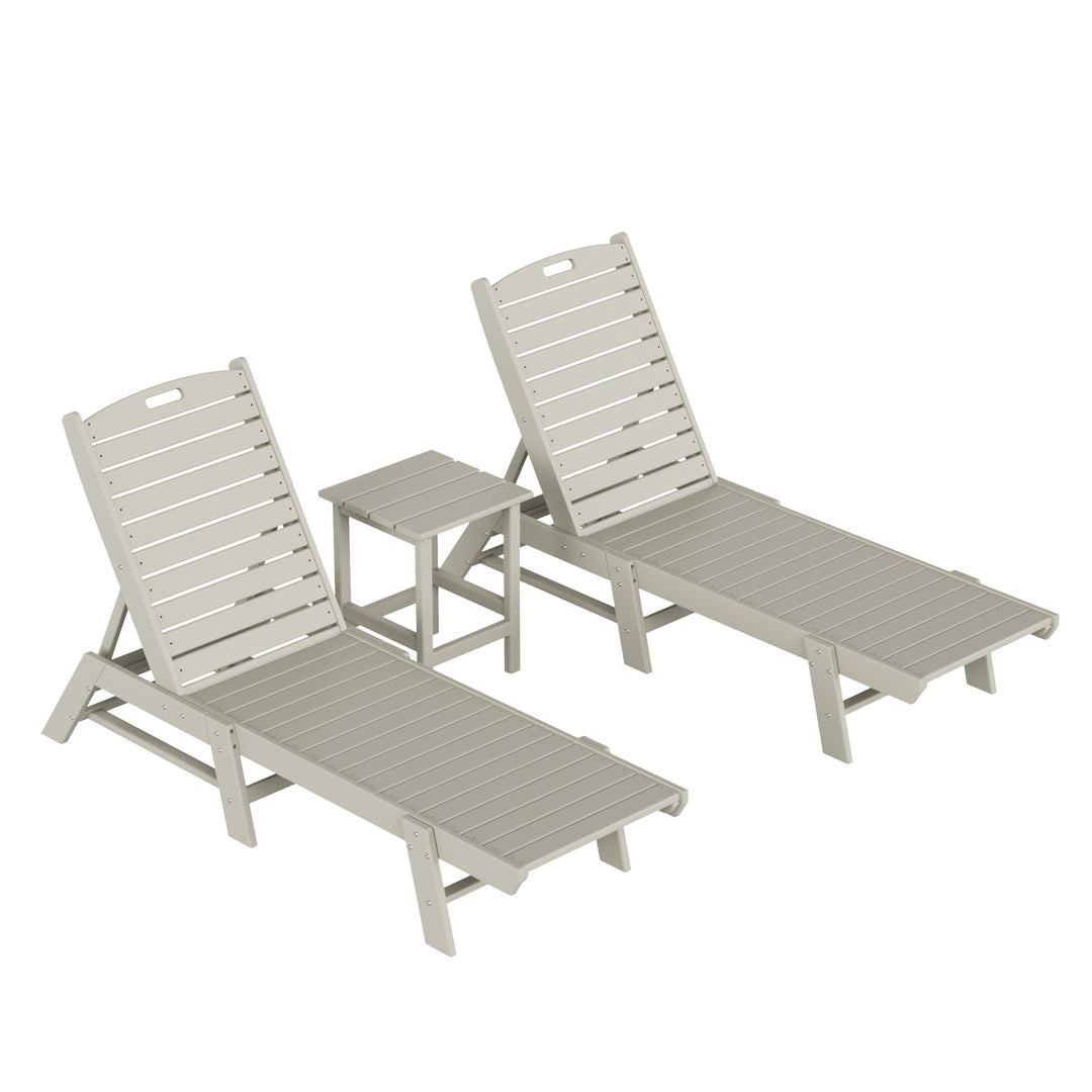 Malibu Poly Reclining Outdoor Patio Chaise Lounge Chair with Side Table Set