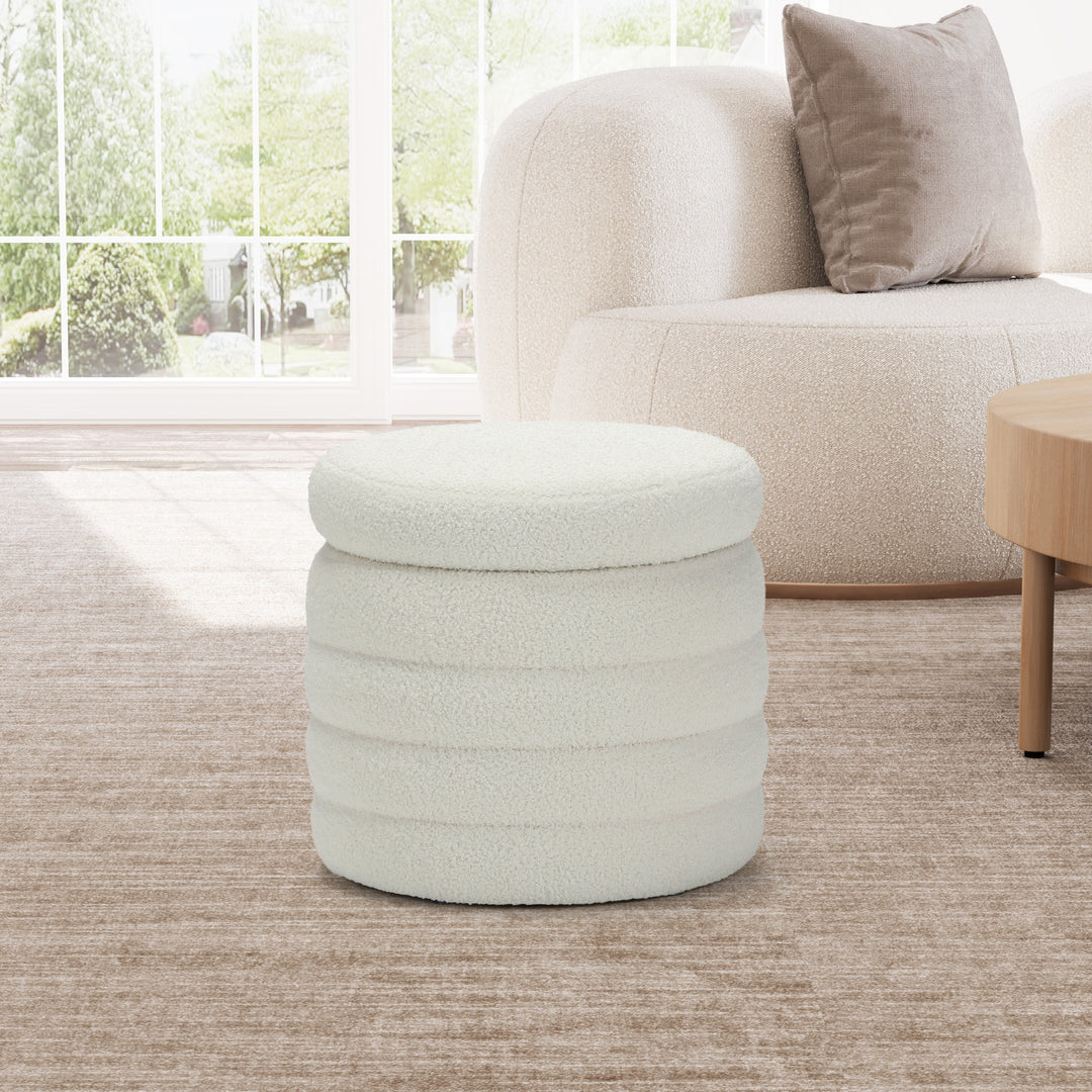 Alexandria Mid-Century Modern Faux Sherpa Round Storage Ottoman