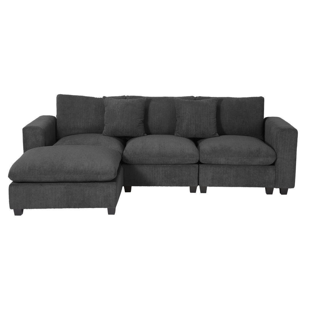Hearthside 99" Modular Corduroy L-Shaped Sectional Sofa and Chaise With USB/Type-C Ports and Side Pockets