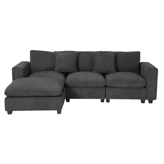 Hearthside 99" Modular Corduroy L-Shaped Sectional Sofa and Chaise With USB/Type-C Ports and Side Pockets