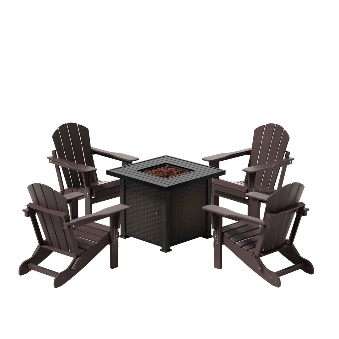 Malibu Modern Folding Poly Adirondack Chair With Square Fire Pit Table