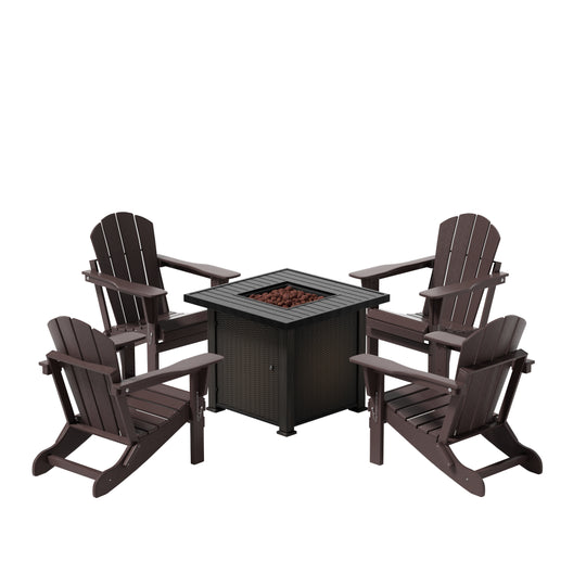 Malibu Modern Folding Poly Adirondack Chair With Square Fire Pit Table