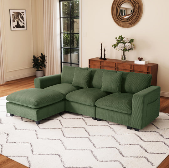 Hearthside 99" Modular Corduroy L-Shaped Sectional Sofa and Chaise With USB/Type-C Ports and Side Pockets