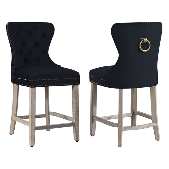 Wordford 24" Tufted Velvet Counter Stool (Set of 2), Antique Gray