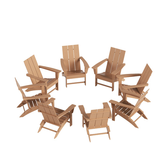 Ashore 8-Piece Modern Poly Folding Adirondack Chair Set