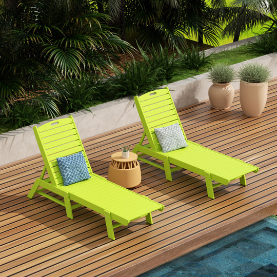 Malibu Poly Reclining Outdoor Patio Chaise Lounge Chair Adjustable (Set of 2)