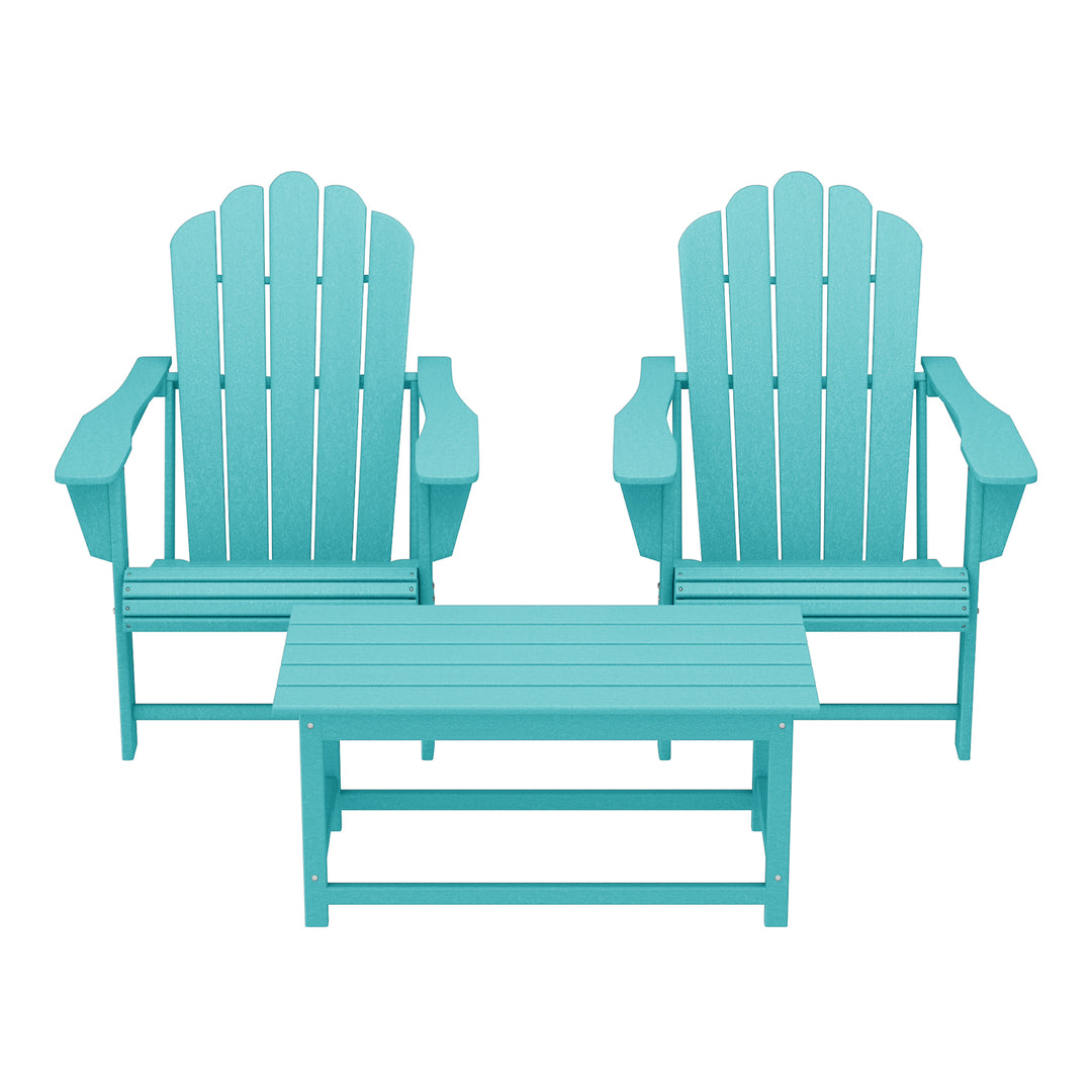 Highland 3-Piece Adirondack Chairs with Cup Holders and Coffee Table Set