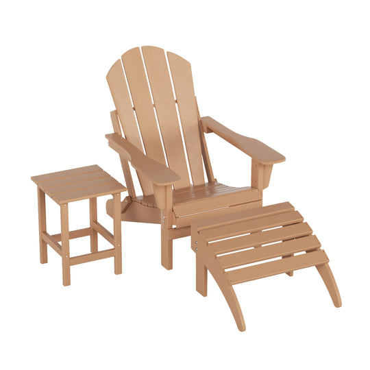 Malibu 3-Piece set classic Adirondack chair with ottoman and a small coffee table (1 seater)