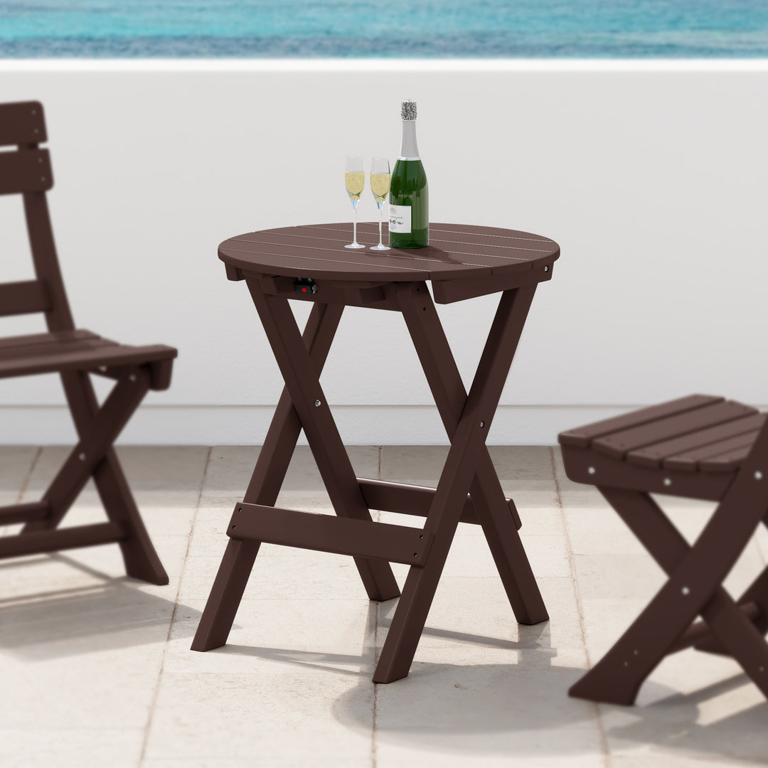 Malibu HDPE Outdoor 24.5 Inch Round Portable Folding Patio Dining Table