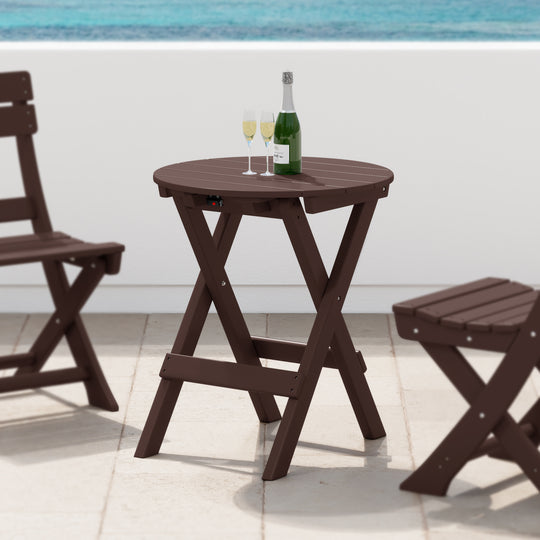 Malibu HDPE Outdoor 24.5 Inch Round Portable Folding Patio Dining Table