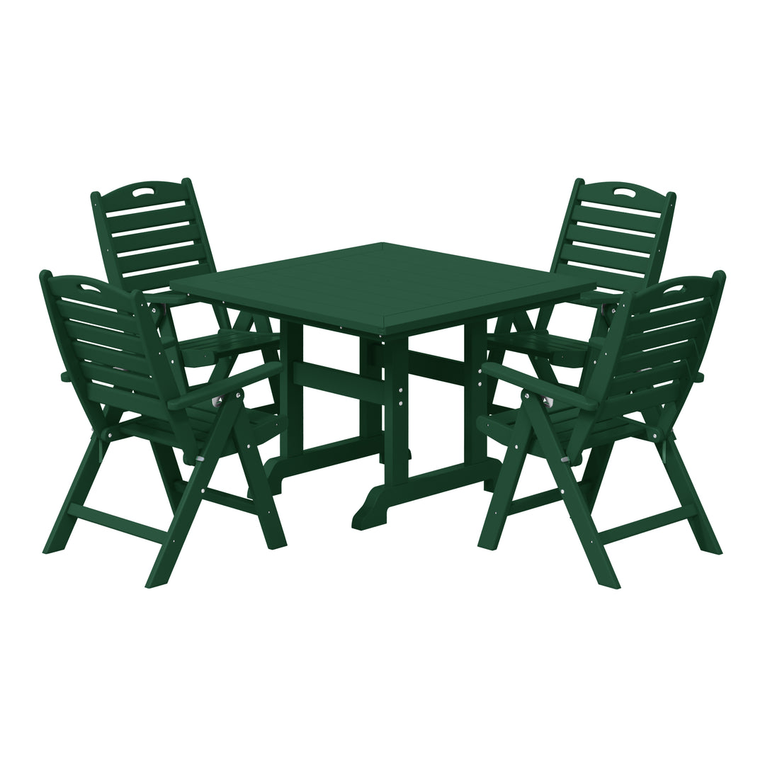 Malibu 5-Piece HDPE Square Patio Dining Table Set with Foldable Chairs