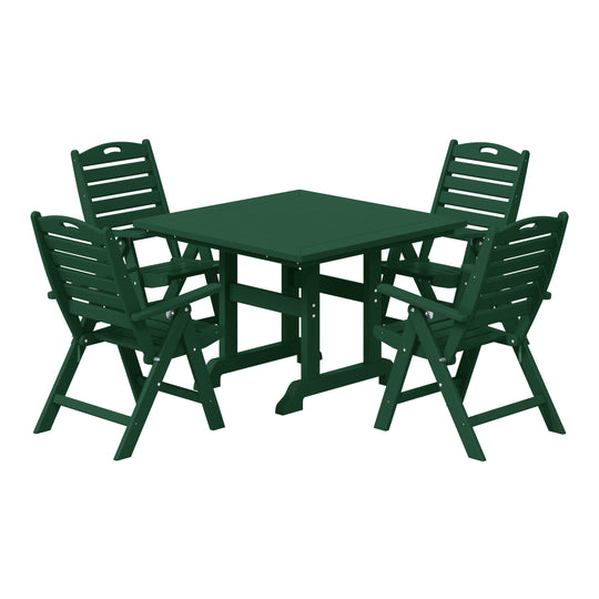 Malibu 5-Piece HDPE Square Patio Dining Table Set with Foldable Chairs
