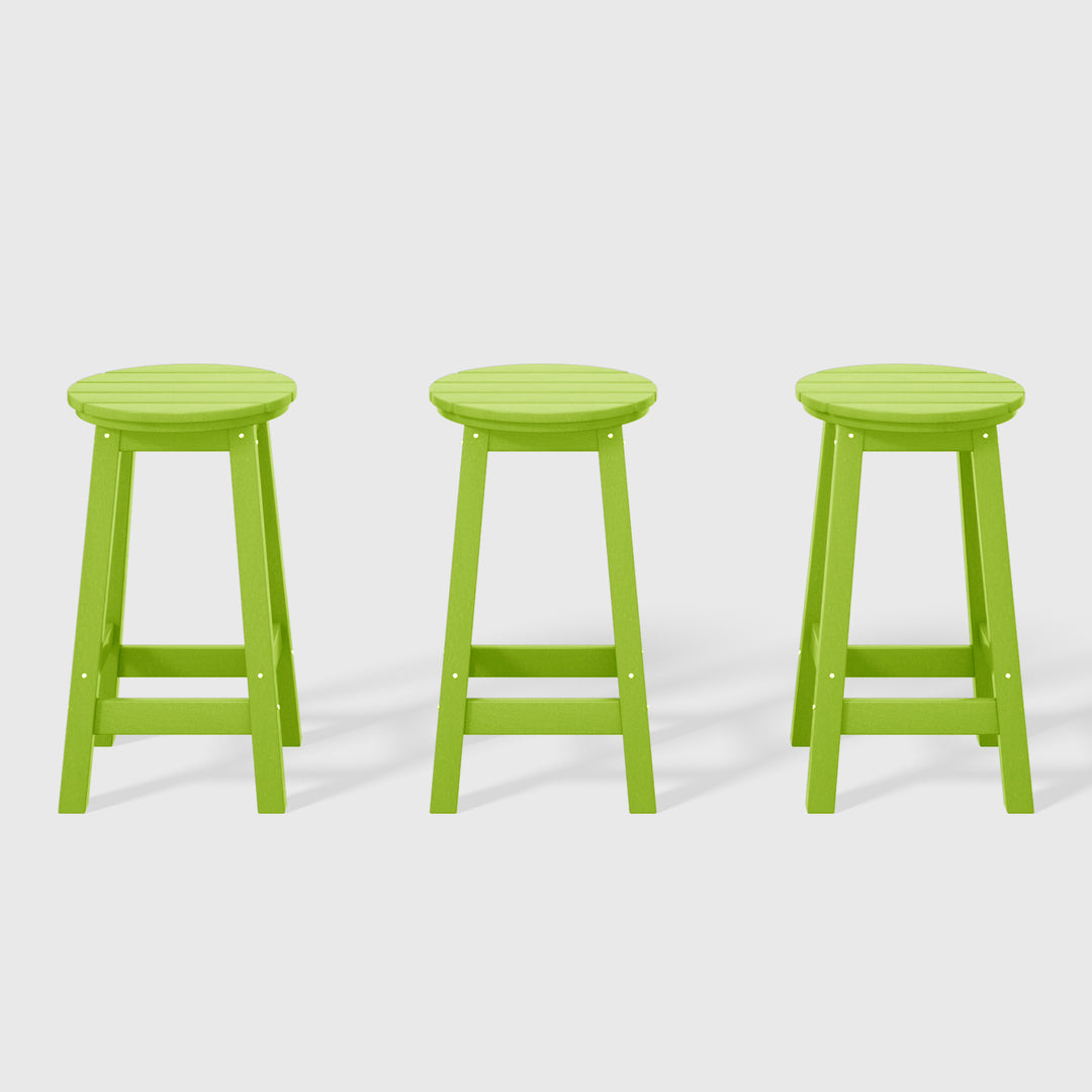 Malibu 24" HDPE Outdoor Patio Round Counter Height Bar Stool (Set of 3)