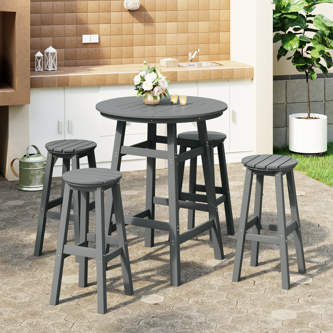 Malibu 5-Piece HDPE Outdoor Patio Dining Bar Bistro Table Set with Bar Stools