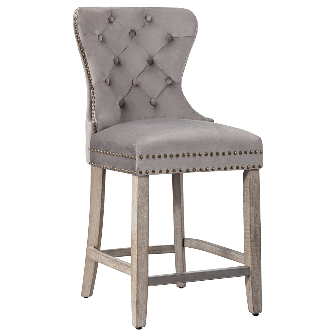 Wordford 24" Tufted Velvet Counter Stool, Antique Gray