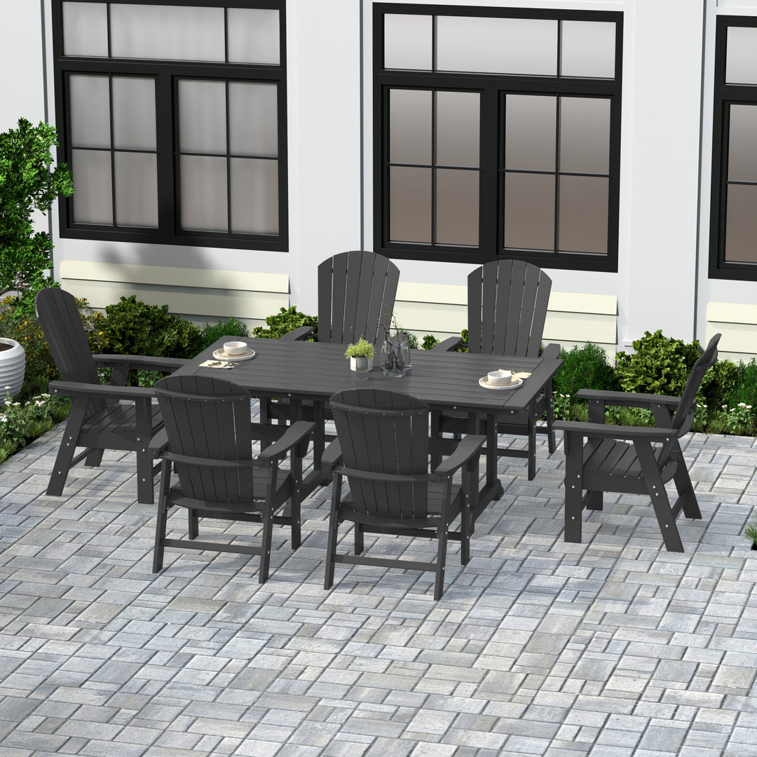 Dylan 7 Piece Outdoor Patio Dining Table and Adirondack Armchair Set