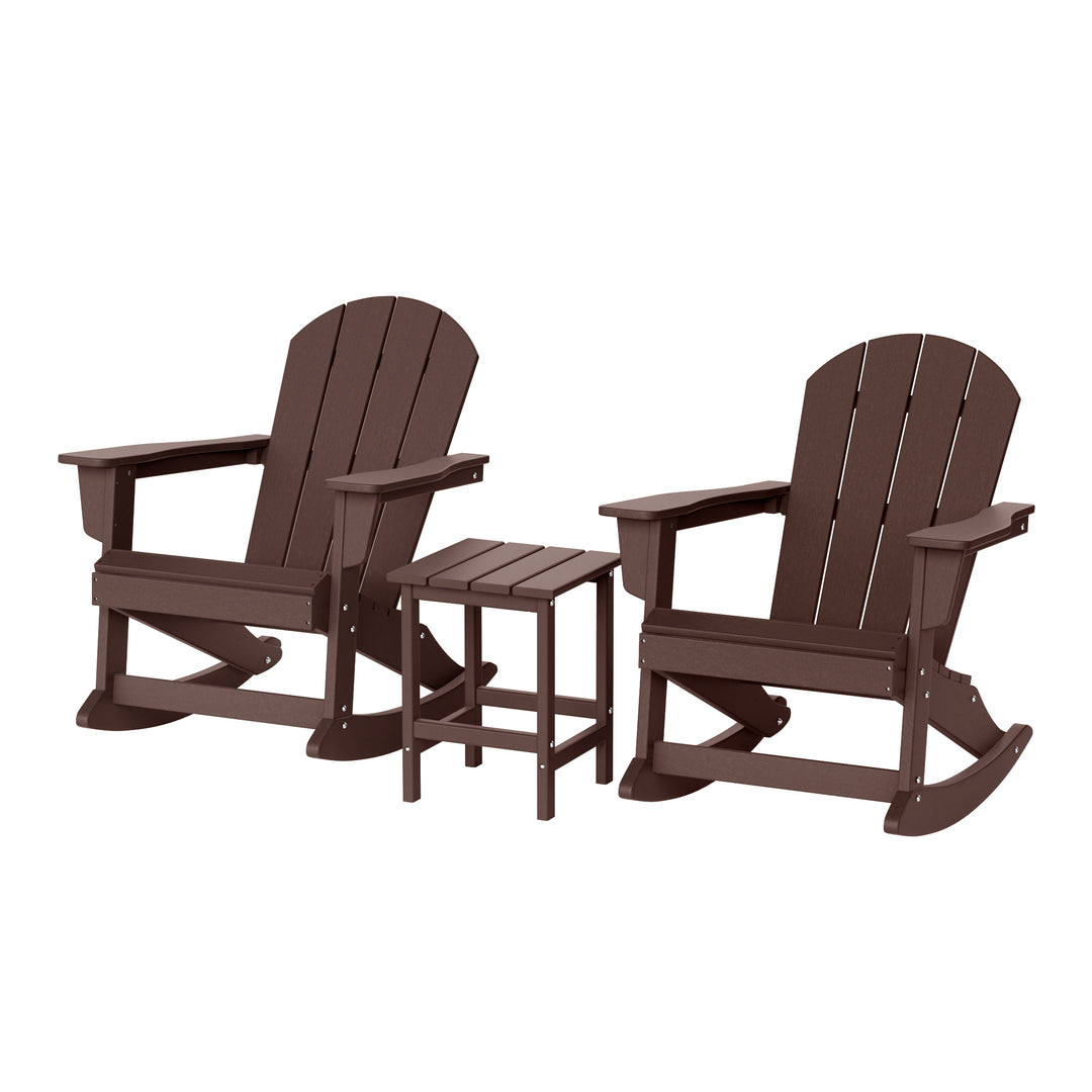 Malibu 3-Piece set Outdoor / Patio Poly Adirondack rocking chairs with a side table ( 2 seater )
