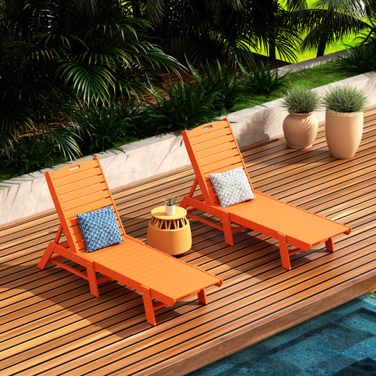 Malibu Poly Reclining Outdoor Patio Chaise Lounge Chair Adjustable (Set of 2)
