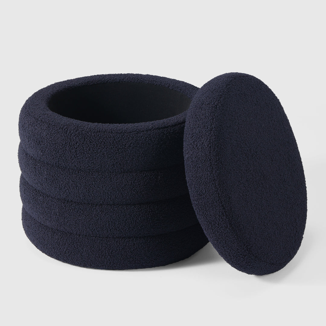 Alexandria Mid-Century Modern Faux Sherpa Round Storage Ottoman