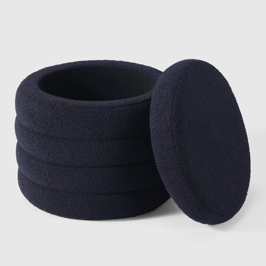 Alexandria Mid-Century Modern Faux Sherpa Round Storage Ottoman