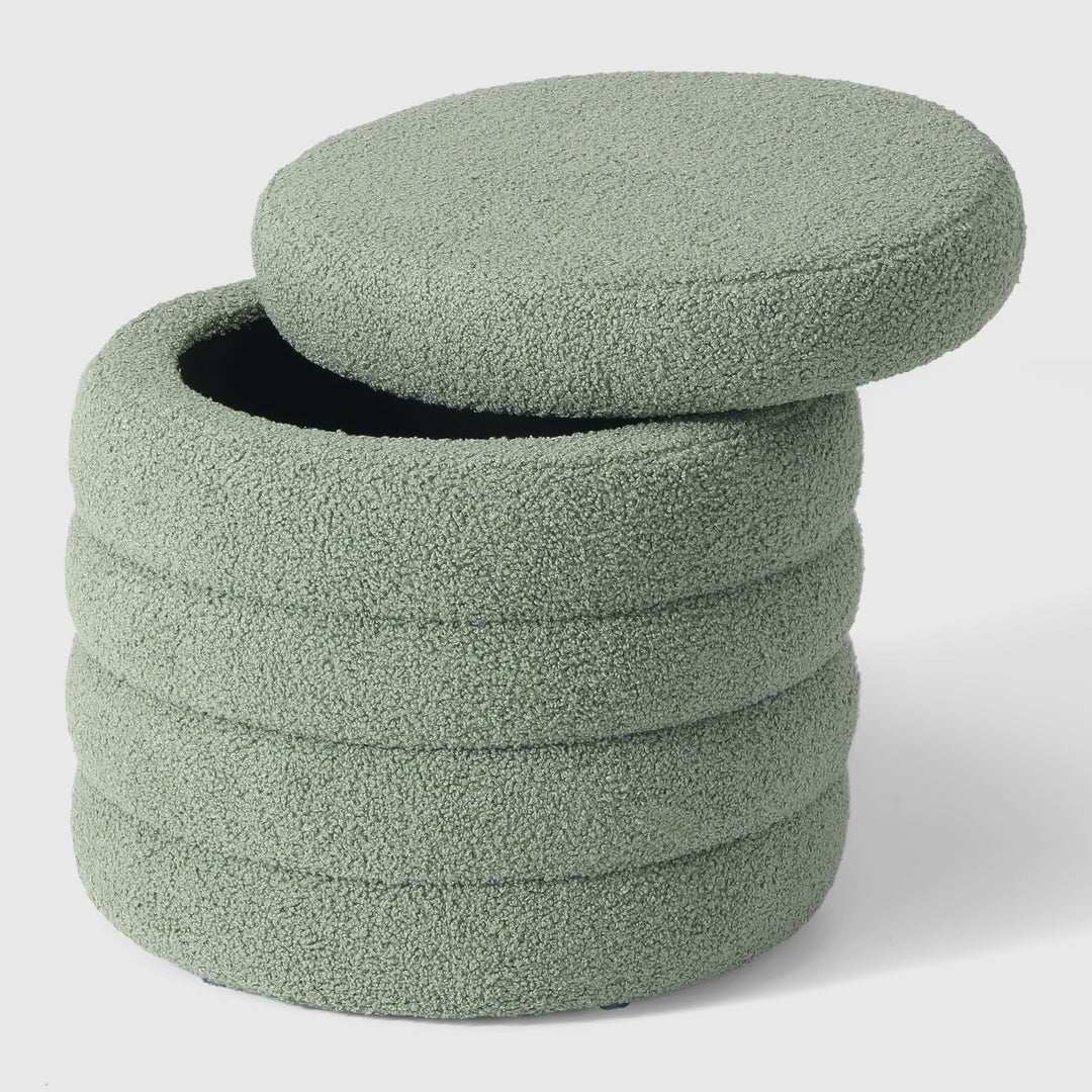 Alexandria Mid-Century Modern Faux Sherpa Round Storage Ottoman