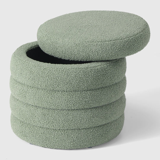 Alexandria Mid-Century Modern Faux Sherpa Round Storage Ottoman