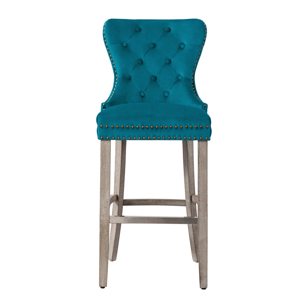 Wordford 29" Tufted Velvet Bar Stool, Antique Gray