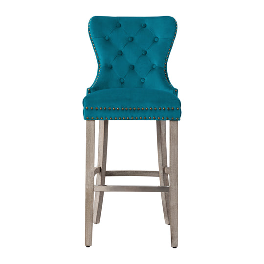 Wordford 29" Tufted Velvet Bar Stool, Antique Gray