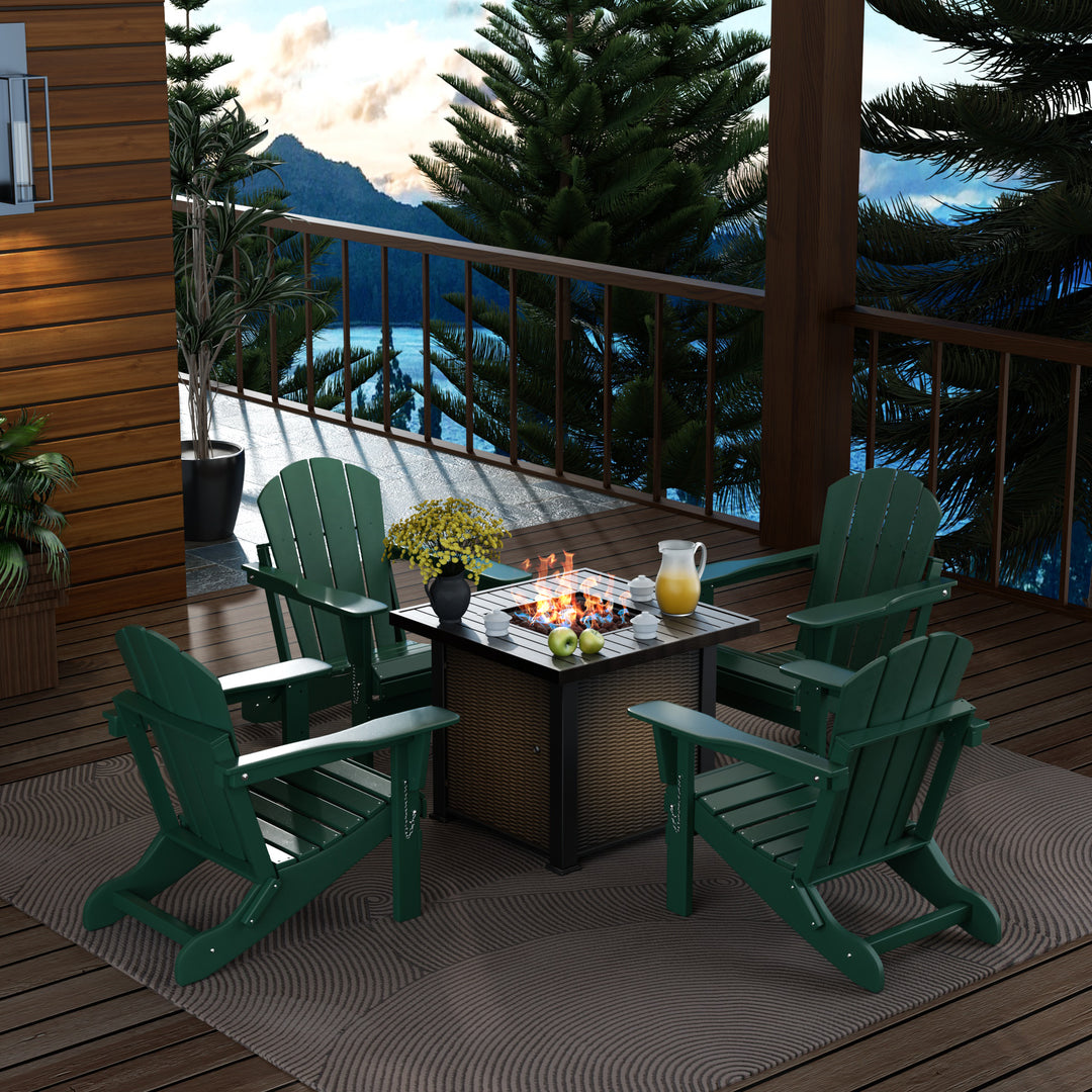 Malibu Modern Folding Poly Adirondack Chair With Square Fire Pit Table
