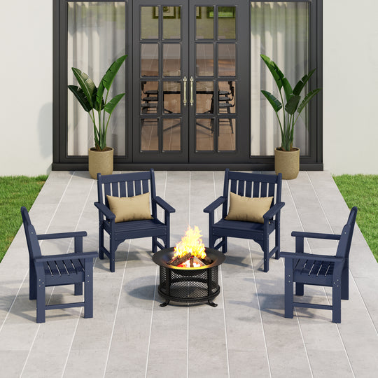 Malibu Outdoor Patio HDPE Adirondack Dining Arm Chairs (Set of 4)