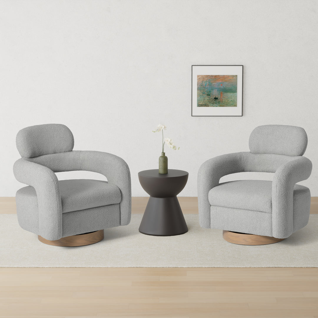 Alexandria Mid-Century Modern Sherpa Swivel Barrel Accent Chair (Set of 2)