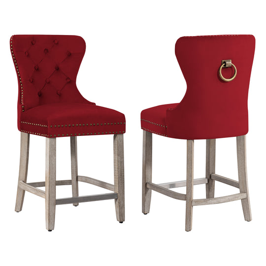 Wordford 24" Tufted Velvet Counter Stool (Set of 2), Antique Gray