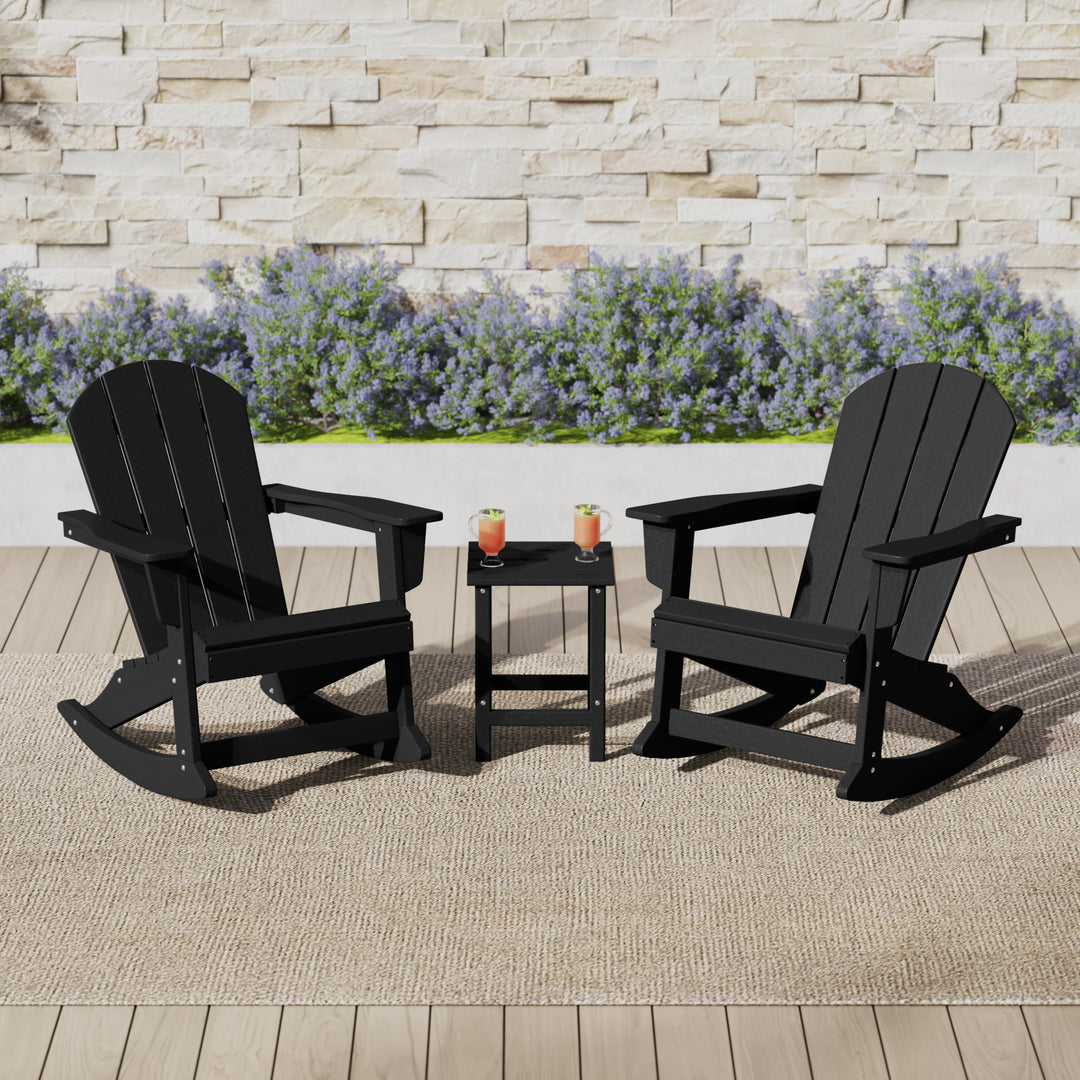 Malibu 3-Piece set Outdoor / Patio Poly Adirondack rocking chairs with a side table ( 2 seater )