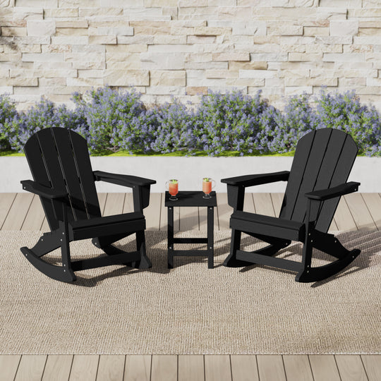 Malibu 3-Piece set Outdoor / Patio Poly Adirondack rocking chairs with a side table ( 2 seater )
