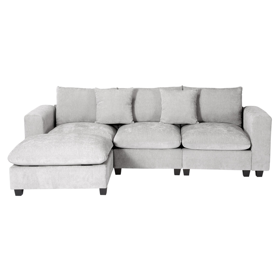 Augusta 99" Modular Chenille L-Shaped Sectional Sofa and Chaise With USB/Type-C Ports and Side Pockets