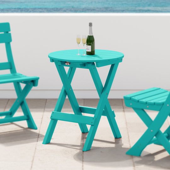 Malibu HDPE Outdoor 24.5 Inch Round Portable Folding Patio Dining Table
