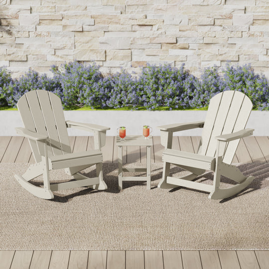 Malibu 3-Piece set Outdoor / Patio Poly Adirondack rocking chairs with a side table ( 2 seater )