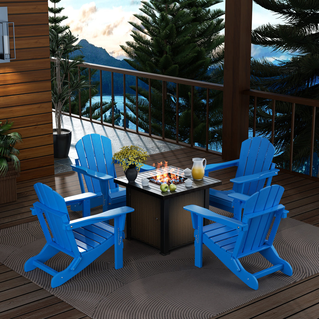 Malibu Modern Folding Poly Adirondack Chair With Square Fire Pit Table