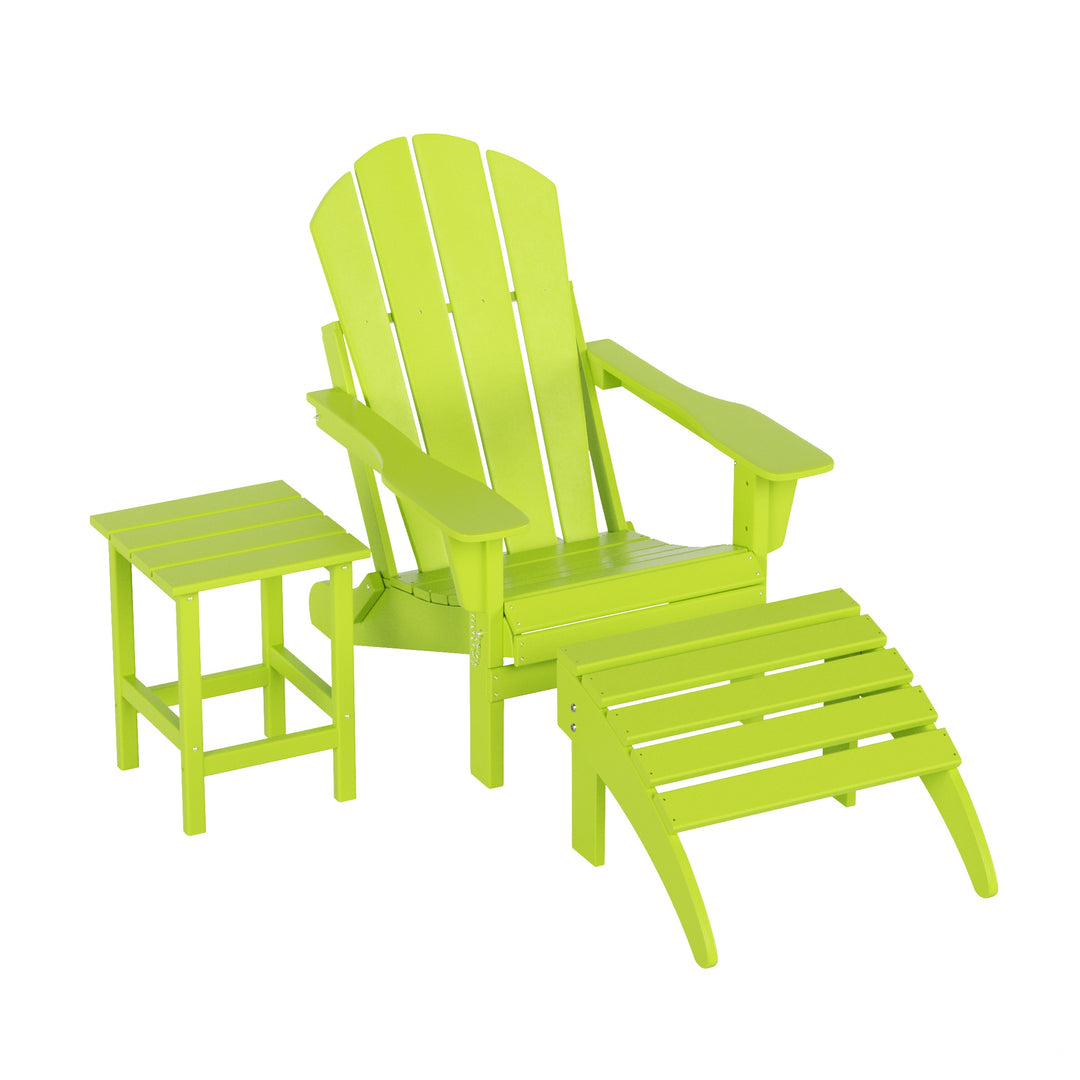 Malibu 3-Piece set classic Adirondack chair with ottoman and a small coffee table (1 seater)