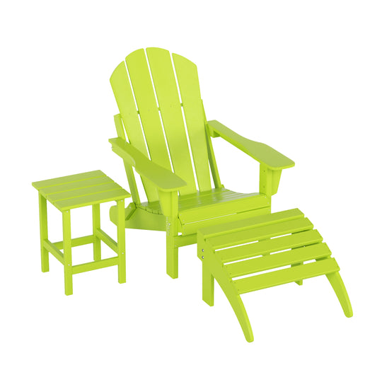 Malibu 3-Piece set classic Adirondack chair with ottoman and a small coffee table (1 seater)